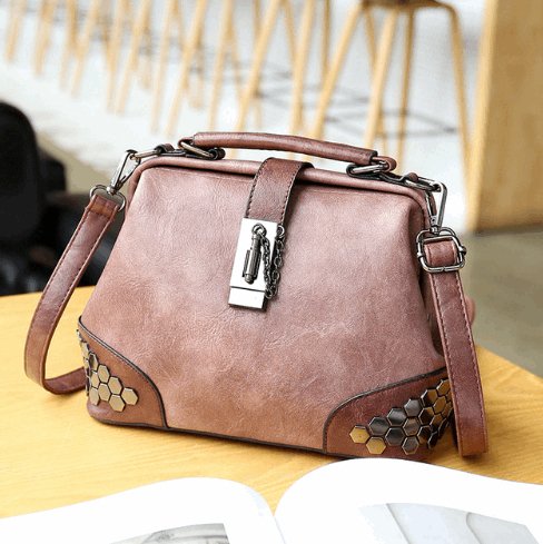 Women's Lock Chain Rivets Crossbody Shoulder Bag